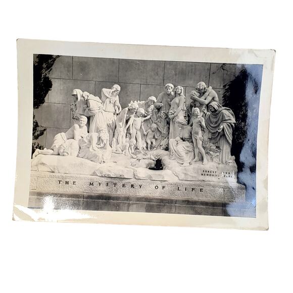 Vtg Forest Lawn's Mystery of Life Statue Monochrome Photo 1940s Found Snapshot - Picture 1 of 4